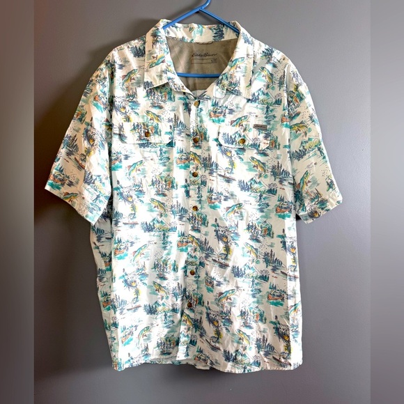 Eddie Bauer Outdoor Fly Fishing Short Sleeve Mens Button Down Collared Shirt 3XB - Picture 1 of 7